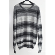 100%Acrylic Men V Neck Striped Pullover Sweater